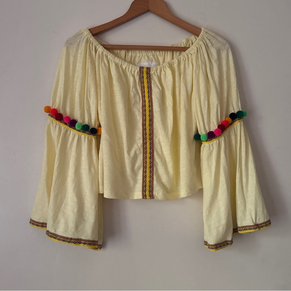 NWOT PITUSA women’s Boho off shoulder cropped top yellow